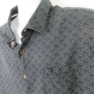 Nat Nast Shirt Mens XXL Silk Blend Navy Blue and Gray Geometric Short Sleeve
